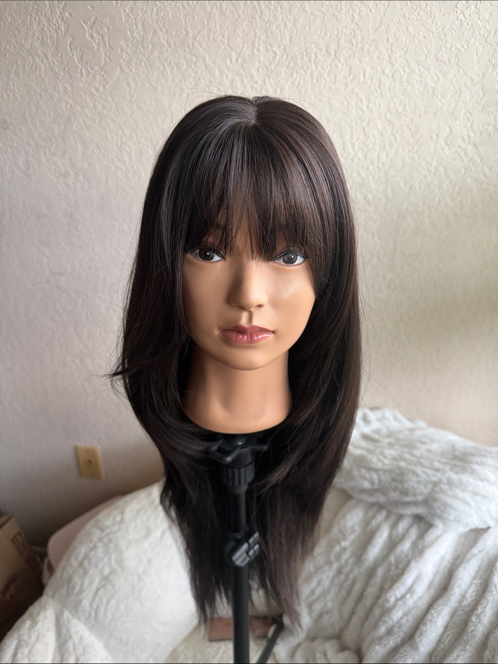 Layered 22 inch Wig dark brown natural black wolf cut butterfly long